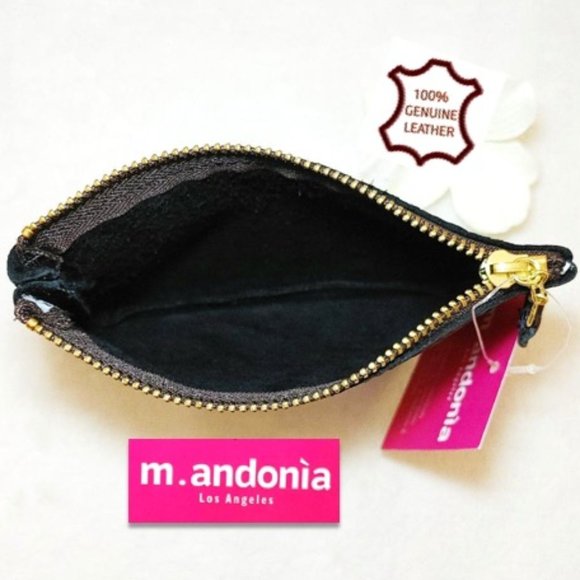 m. andonia Genuine Leather Mini Bag Pouch Grey Pink Red Metallic Zip Leaf Pull - Picture 7 of 11
